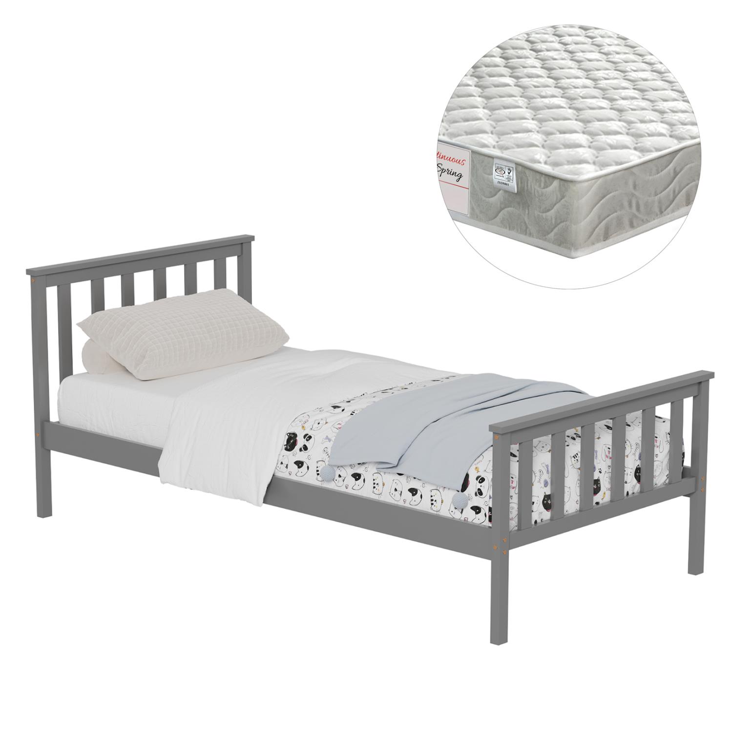 Παιδικό Κρεβάτι με Στρώμα GIMLY Ξύλο Πεύκου σε Γκρί 90x190εκ