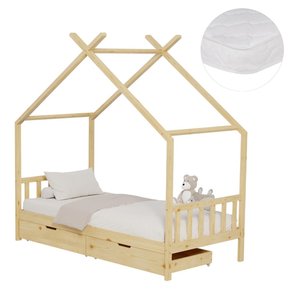 Παιδικό Κρεβάτι με Στρώμα KLARICE Ξύλο Πεύκου σε Φυσικό 90x190εκ Παιδικό Κρεβάτι με Στρώμα KLARICE Ξύλο Πεύκου σε Φυσικό 90x190εκ