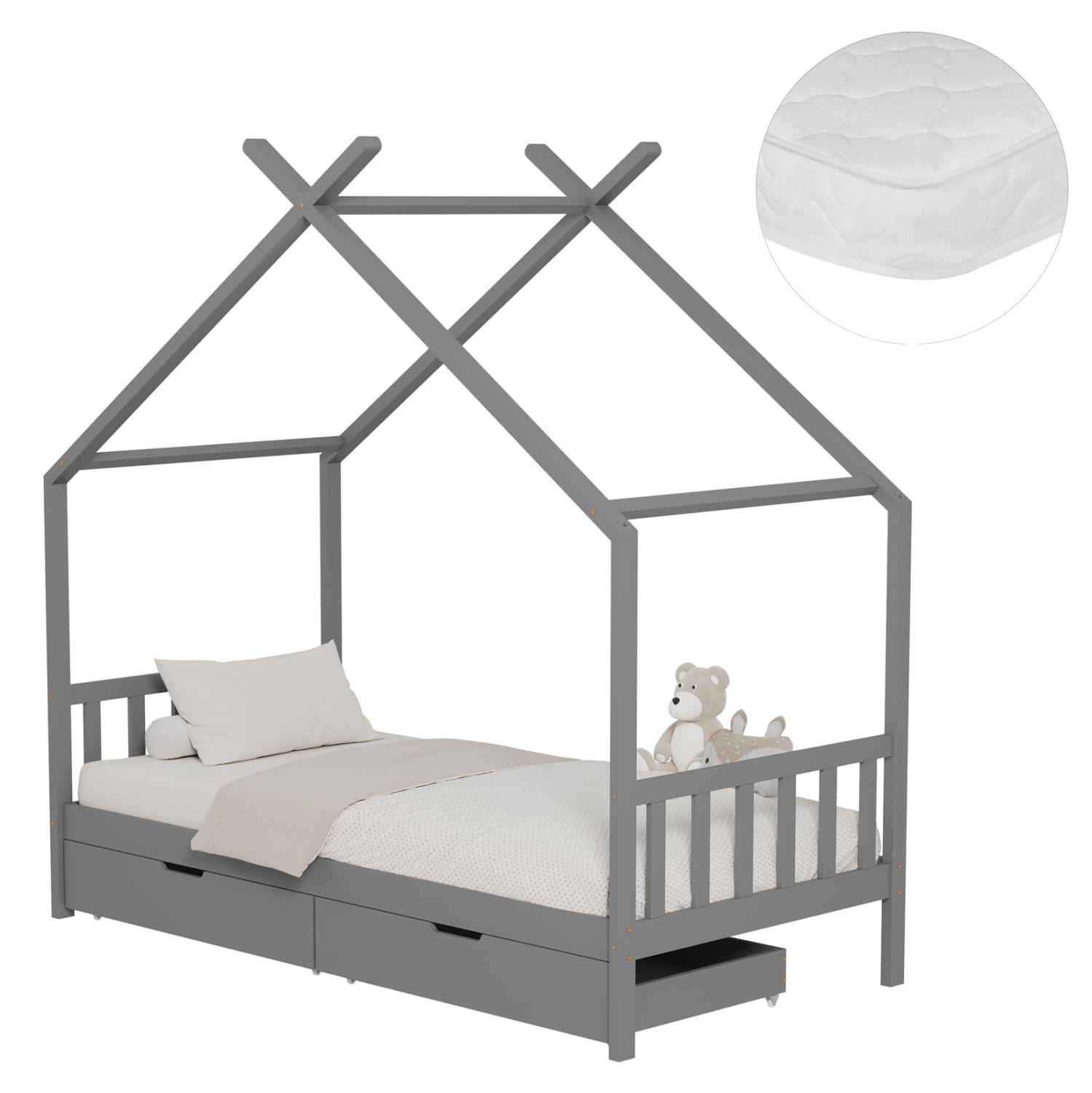 Παιδικό Κρεβάτι με Στρώμα KLARICE Ξύλο Πεύκου σε Γκρί 90x190εκ Παιδικό Κρεβάτι με Στρώμα KLARICE Ξύλο Πεύκου σε Γκρί 90x190εκ