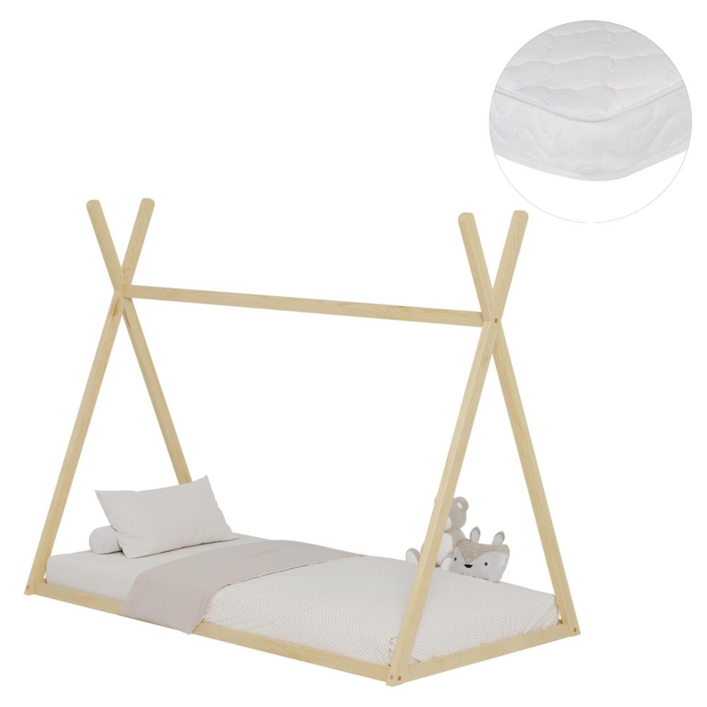 Παιδικό Κρεβάτι με Στρώμα MUNK Ξύλο Πεύκου σε Φυσικό 90x190εκ