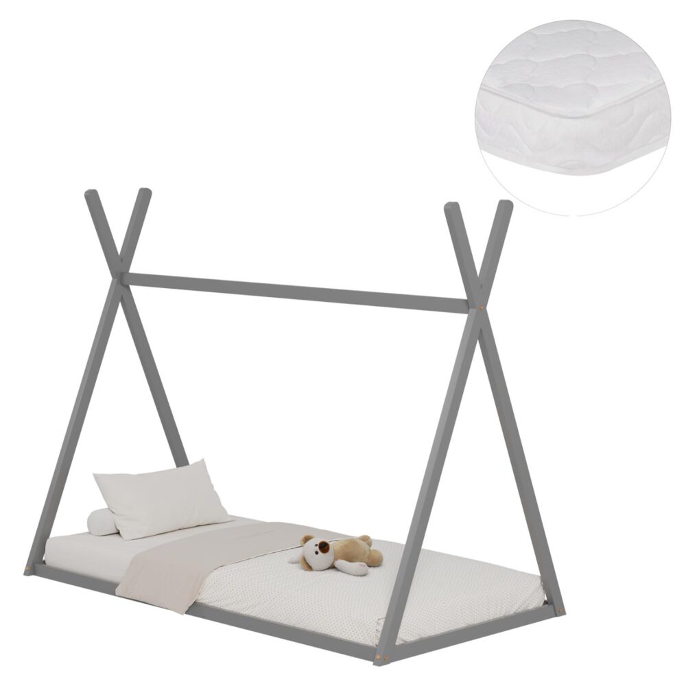 Παιδικό Κρεβάτι με Στρώμα MUNK Ξύλο Πεύκου σε Γκρί 90x190εκ Παιδικό Κρεβάτι με Στρώμα MUNK Ξύλο Πεύκου σε Γκρί 90x190εκ