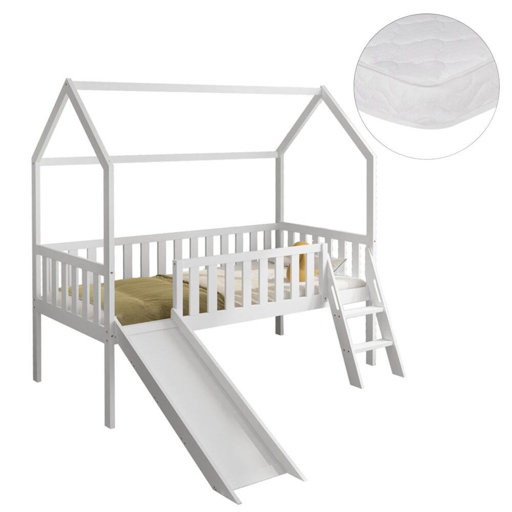 Παιδικό Κρεβάτι με Στρώμα PHYLLIS με Τσουλήθρα Ξύλο Πεύκου σε Λευκό 90x190εκ. Παιδικό Κρεβάτι με Στρώμα PHYLLIS με Τσουλήθρα Ξύλο Πεύκου σε Λευκό 90x190εκ.