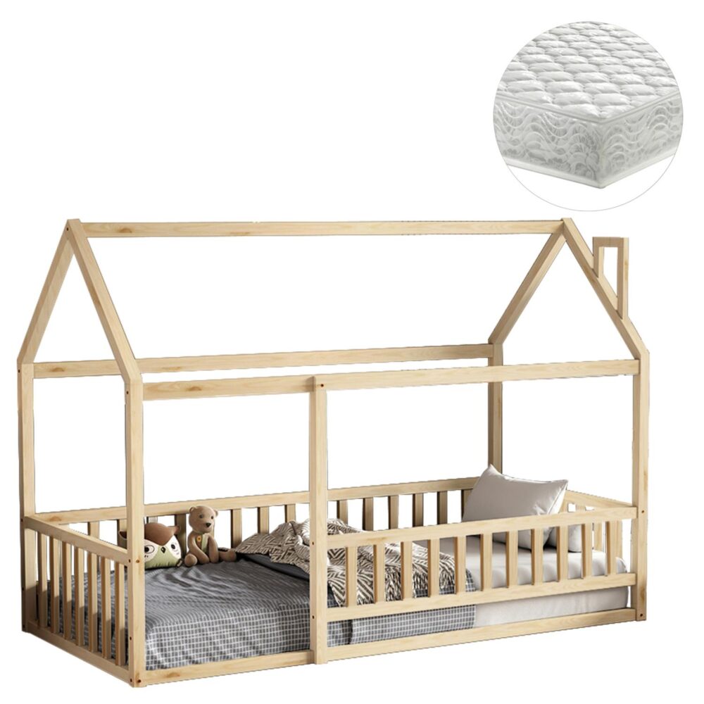 Παιδικό Κρεβάτι με Στρώμα HOUSER Ξύλο Πεύκου Φυσικό 90x190εκ.