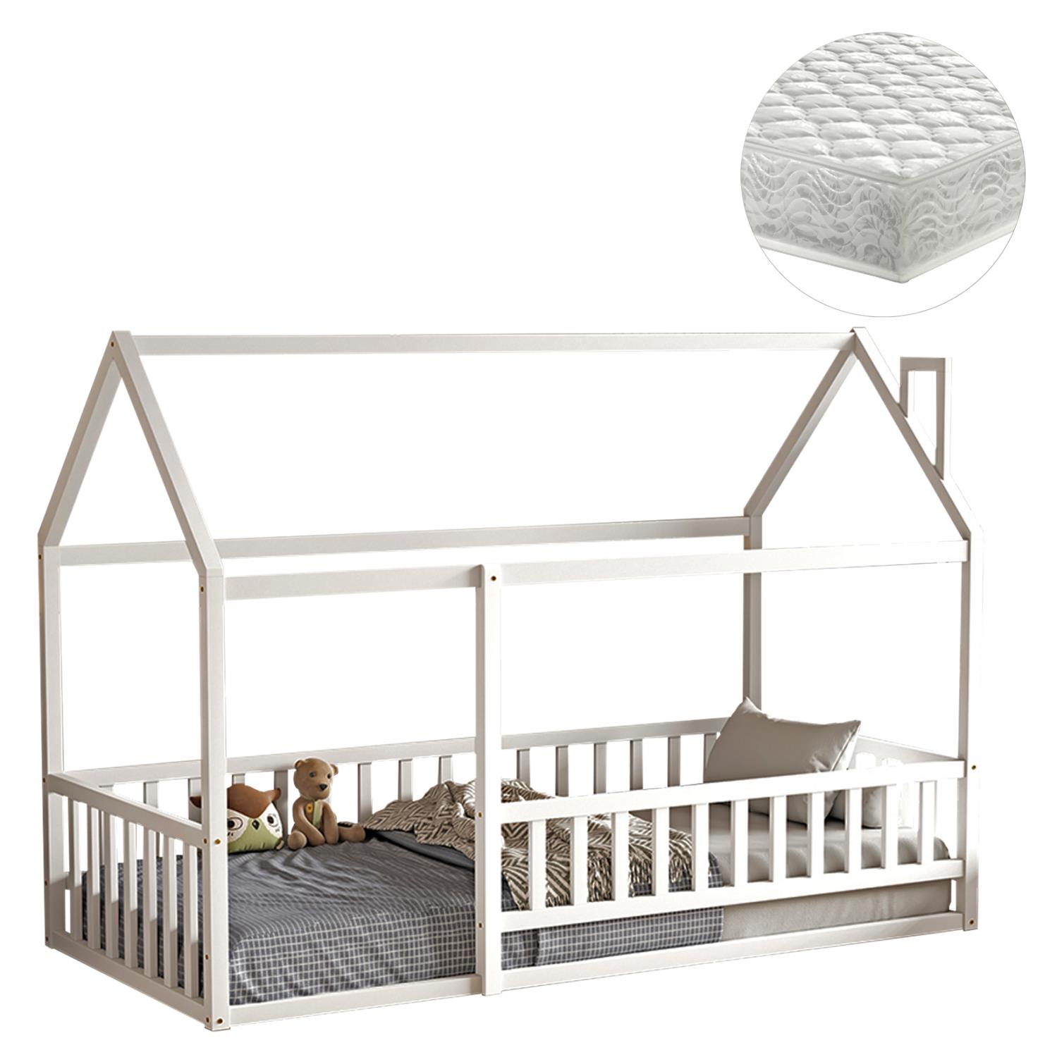 Παιδικό Κρεβάτι με Στρώμα HOUSER Ξύλο Πεύκου Λευκό 90x190εκ.