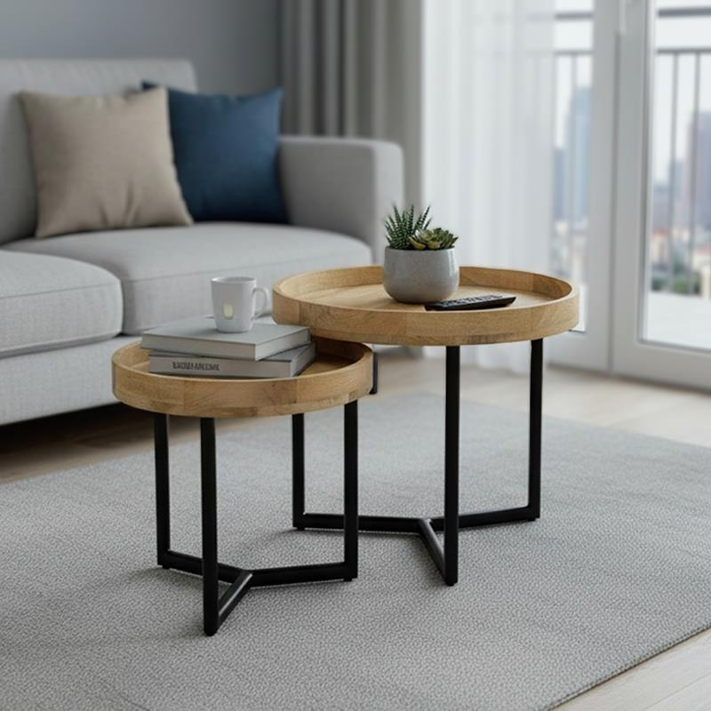 Τραπέζι σαλονιού Kelly σετ 2τεμ μασίφ ξύλο φυσικό-μαύρο Τραπέζι σαλονιού Kelly σετ 2τεμ μασίφ ξύλο φυσικό-μαύρο