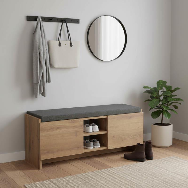 Έπιπλο εισόδου σκαμπό-παπουτσοθήκη Zulla 10 ζεύγων sonoma 110x37x46εκ