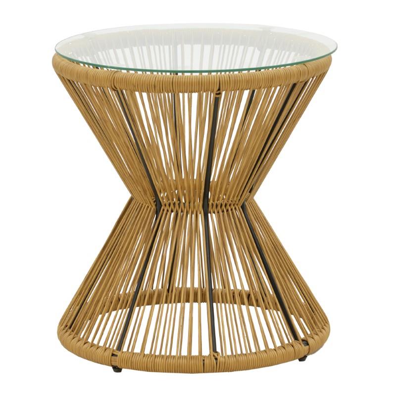 Τραπέζι Mabil rattan φυσικό-γυαλί Φ50x55εκ Τραπέζι Mabil rattan φυσικό-γυαλί Φ50x55εκ