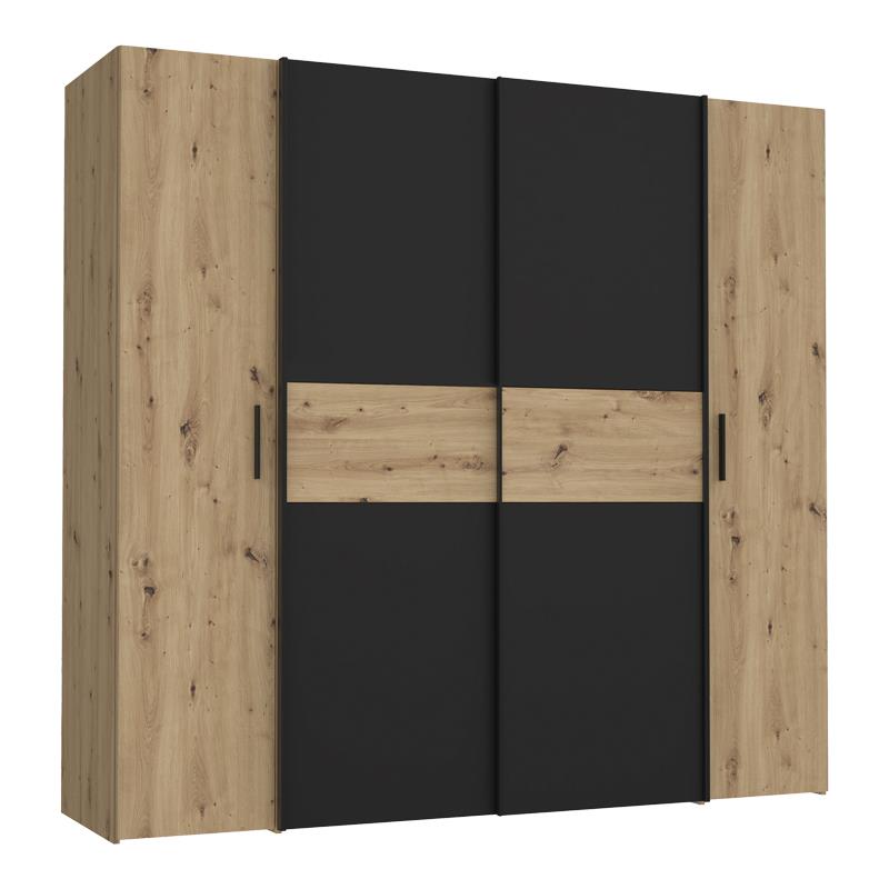 Ντουλάπα ρούχων Bekerk τετράφυλλη μαύρο-oak μελαμίνης 200x61.5x190.5εκ Ντουλάπα ρούχων Bekerk τετράφυλλη μαύρο-oak μελαμίνης 200x61.5x190.5εκ