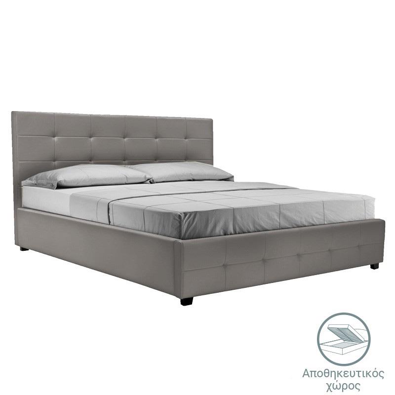 Κρεβάτι Roi διπλό με αποθηκευτικό χώρο pu γκρι ματ 160x200εκ