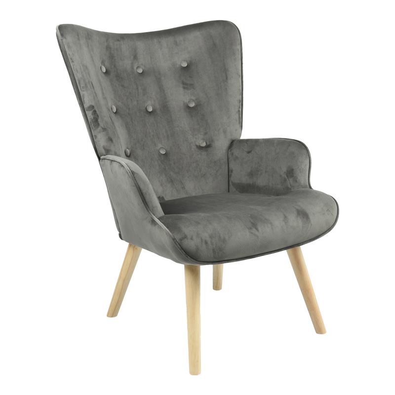 Πολυθρόνα Fluffy βελούδο ανθρακί-φυσικό πόδι 75x69x96εκ Πολυθρόνα Fluffy βελούδο ανθρακί-φυσικό πόδι 75x69x96εκ