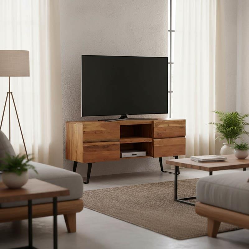 Έπιπλο τηλεόρασης Dervie φυσικό μασίφ ξύλο ακακίας 130x43.5x66.5εκ