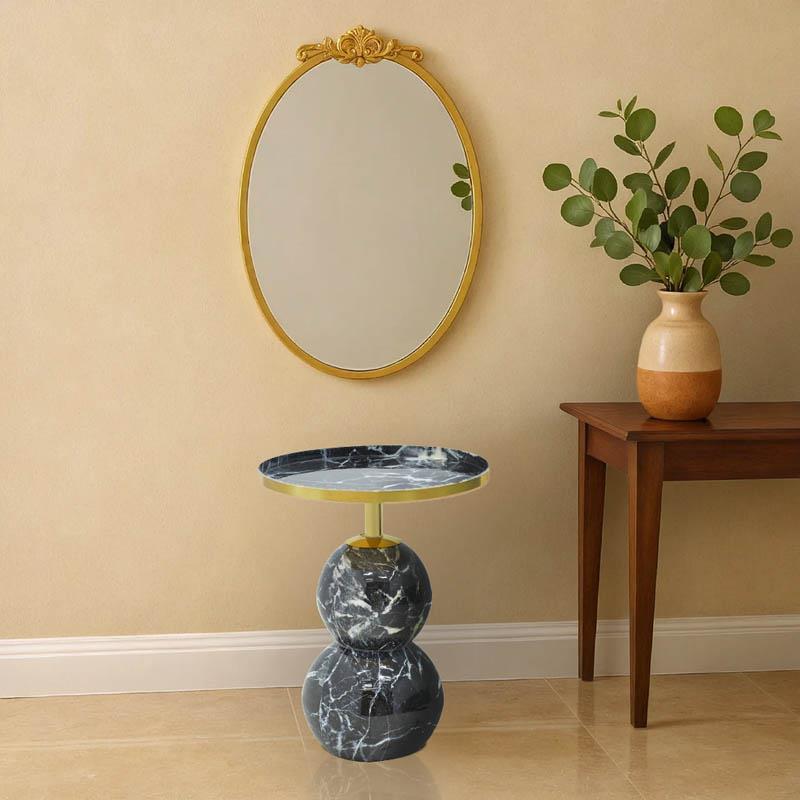 Βοηθητικό τραπέζι Dearest Inart μπλε μαρμάρου-χρυσό μέταλλο Φ41x57εκ