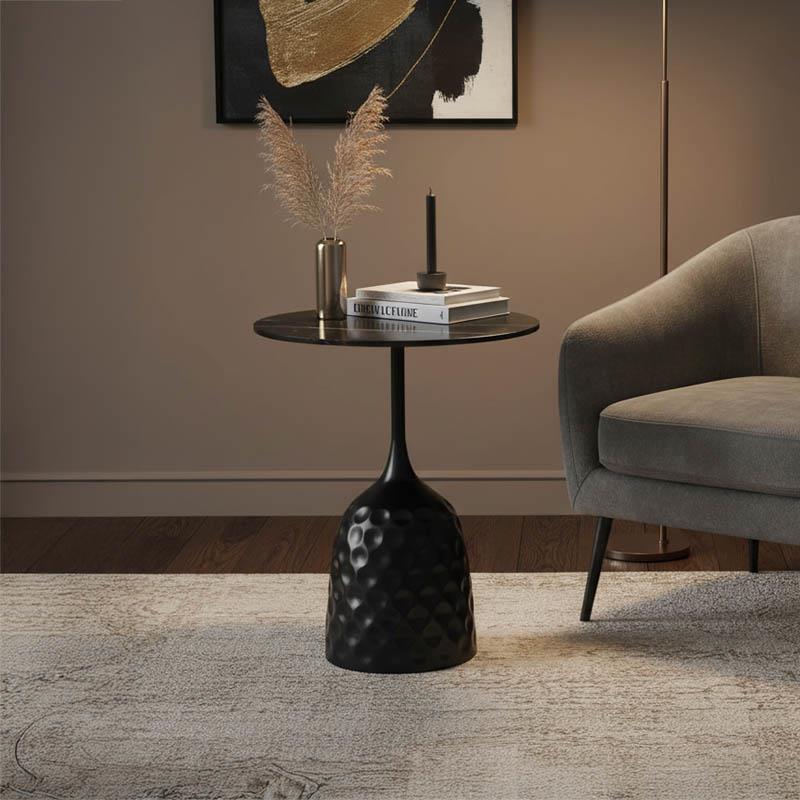 Βοηθητικό τραπέζι Kousien Inart μαύρο sintered stone Φ50x60εκ