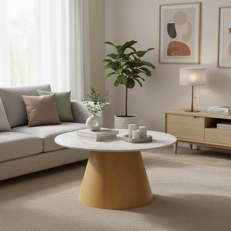 Βοηθητικό τραπέζι Soleire Inart λευκό μαρμάρου sintered stone Φ70x40εκ