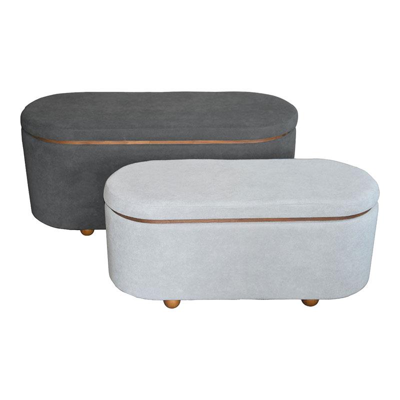 Σκαμπό μπαούλο Tara Inart σετ 2 τεμ βελούδο ύφασμα σε σκούρη γκρι και ανθρακί απόχρωση