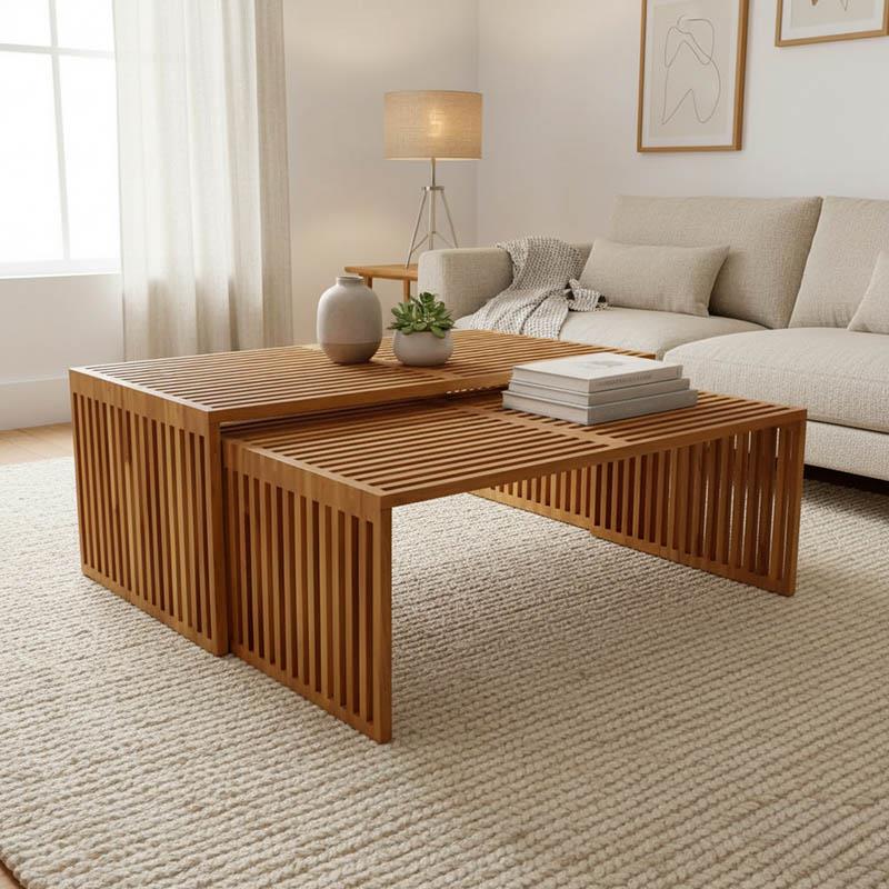 Τραπέζι Tinnie C027 σετ 2τεμ teak ξύλο σε φυσική απόχρωση