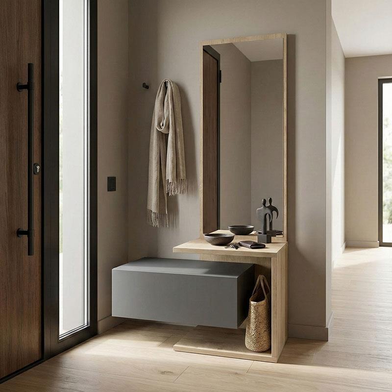 Τουαλέτα κρεβατοκάμαρας Kendi κρεμαστή με καθρέπτη σε γκρι-sonoma απόχρωση 49.1x31.3x90εκ Τουαλέτα κρεβατοκάμαρας Kendi κρεμαστή με καθρέπτη σε γκρι-sonoma απόχρωση 49.1x31.3x90εκ