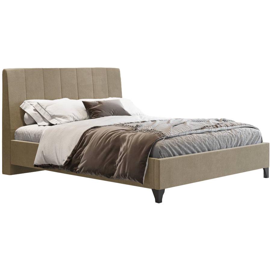 Επενδυμένο Κρεβάτι Stripes Διπλό Εκρού - Taupe 160x200 εκ.