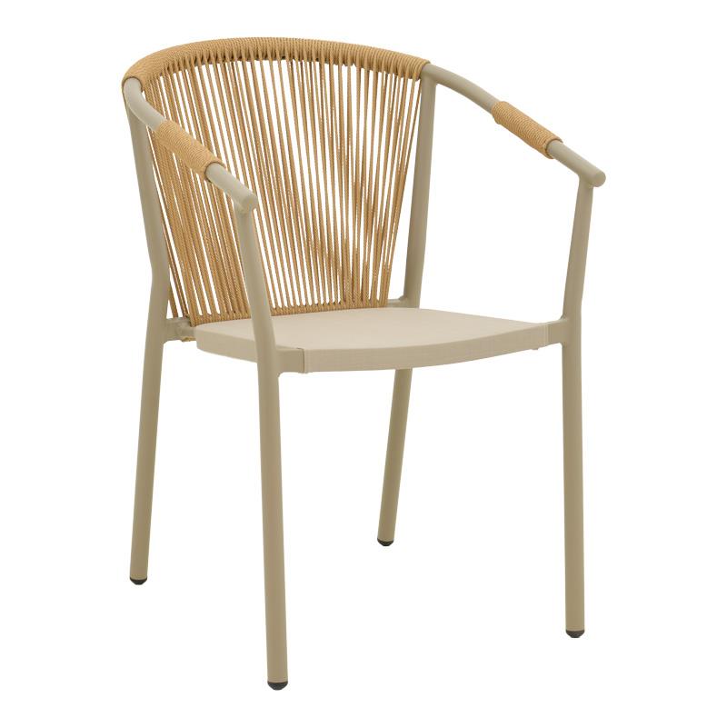 Καρέκλα - Πολυθρόνα Convince αλουμινίου στοιβαζόμενη με καφέ σκελετό-textilene-pe rattan 56x63x82 εκ.