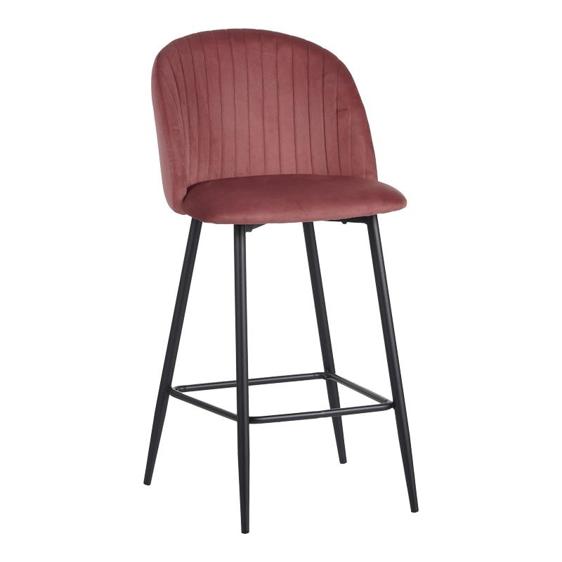 Σκαμπό μπαρ Barow βελούδο σε σάπιο μήλο απόχρωση με μαύρα μεταλλικά πόδια 53x46.5x96.5