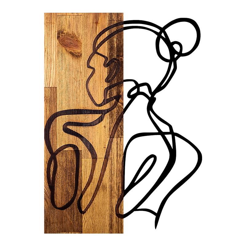 Διακοσμητικό Τοίχου Womanel Ξύλο Πεύκου Φυσικό με Μαύρο Μέταλλο 35x3x50εκ.