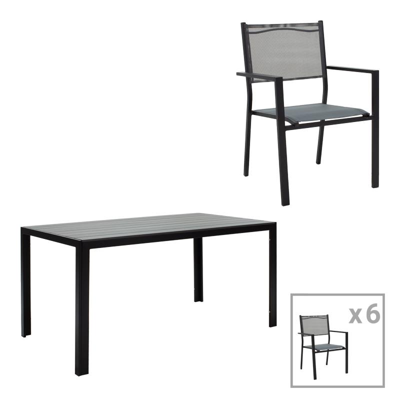 Σετ Κήπου Τραπεζαρία κήπου Nares-Moly 7τεμ αλουμίνιο μαύρο-textilene γκρι