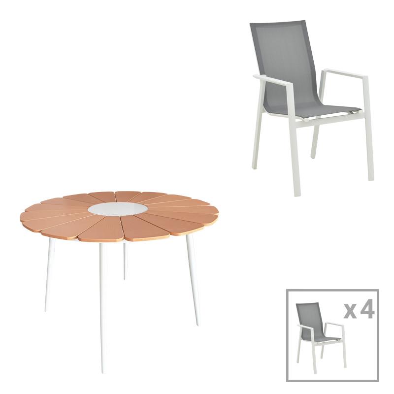 Σετ Κήπου Τραπεζαρία Pinap-Dashiell σετ 5τεμ λευκό αλουμίνιο και plywood σε φυσική απόχρωση Φ110x74εκ