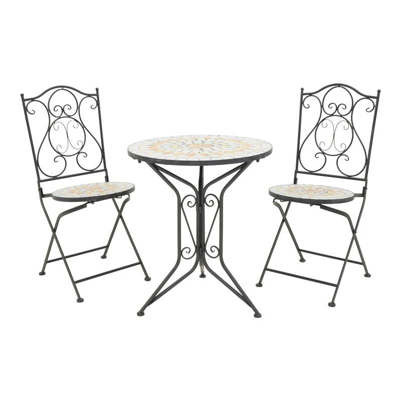 Σετ Κήπου Τραπεζαρία Sellis 3 τεμ Μωσαικό - Μέταλλο σε Μαύρο 60x60x70εκ.