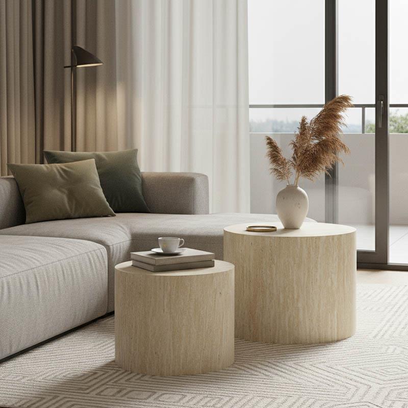 Τραπεζάκια σαλονιού Βοηθητικά Zonar σετ 2 τεμ MDF σε όψη τραβερτίνας