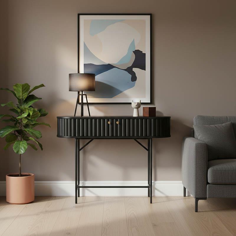 Κονσόλα Zeplen MDF-μέταλλο σε μαύρη απόχρωση 100x35x75εκ Κονσόλα Zeplen MDF-μέταλλο σε μαύρη απόχρωση 100x35x75εκ