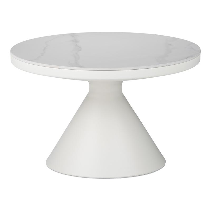 Τραπεζάκι σαλονιού Coozlin Inart sintered stone σε απόχρωση λευκό μαρμάρου με λευκό μέταλλο Φ70x40εκ