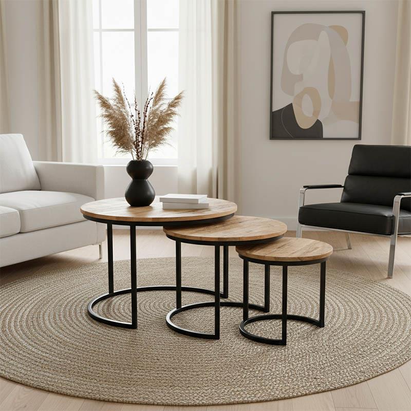 Τραπεζάκι σαλονιού Frina σετ 3τεμ mango ξύλο σε φυσική απόχρωση με πόδι μαύρο μέταλλο Τραπεζάκι σαλονιού Frina σετ 3τεμ mango ξύλο σε φυσική απόχρωση με πόδι μαύρο μέταλλο