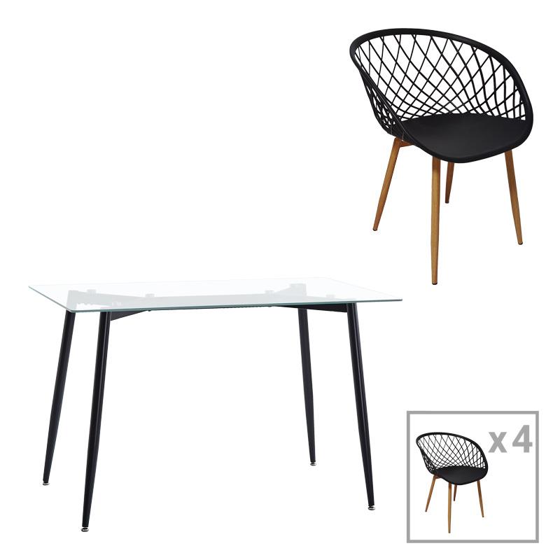 Σετ Τραπεζαρίας Quana-Ezra σετ 5τεμ γυάλινο 8χιλ διάφανο - μαύρο πόδι 120x70x75εκ