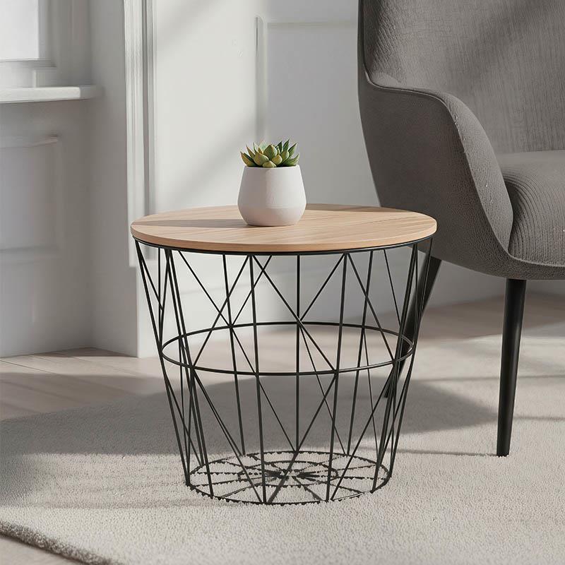 Βοηθητικό τραπέζι σαλονιού Jacot oak-μαύρο Φ38x30,5εκ