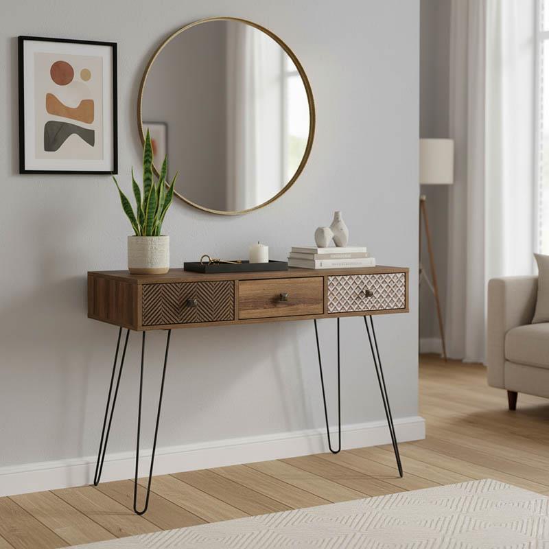 Κονσόλα Boho καρυδί με μεταλλικά πόδια 100x50,5x74,5εκ