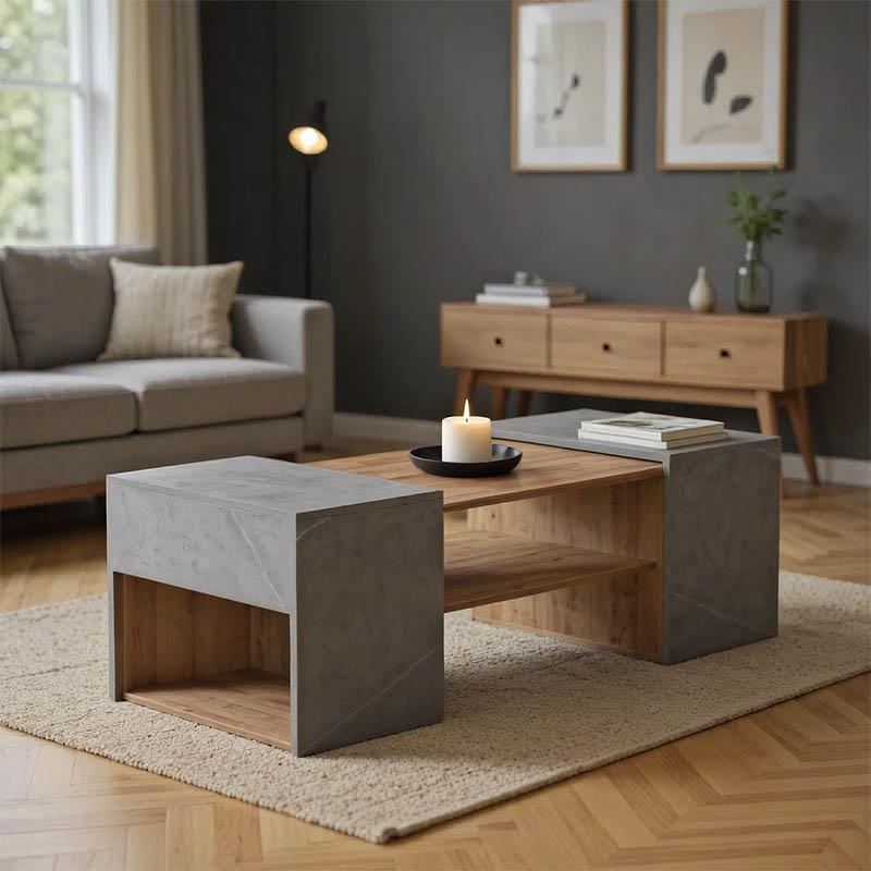 Τραπεζάκι σαλονιού Morfi πολυμορφικό 3 τεμ σε oak-μπεζ μαρμάρου απόχρωση 105x45x37εκ Τραπεζάκι σαλονιού Morfi πολυμορφικό 3 τεμ σε oak-μπεζ μαρμάρου απόχρωση 105x45x37εκ