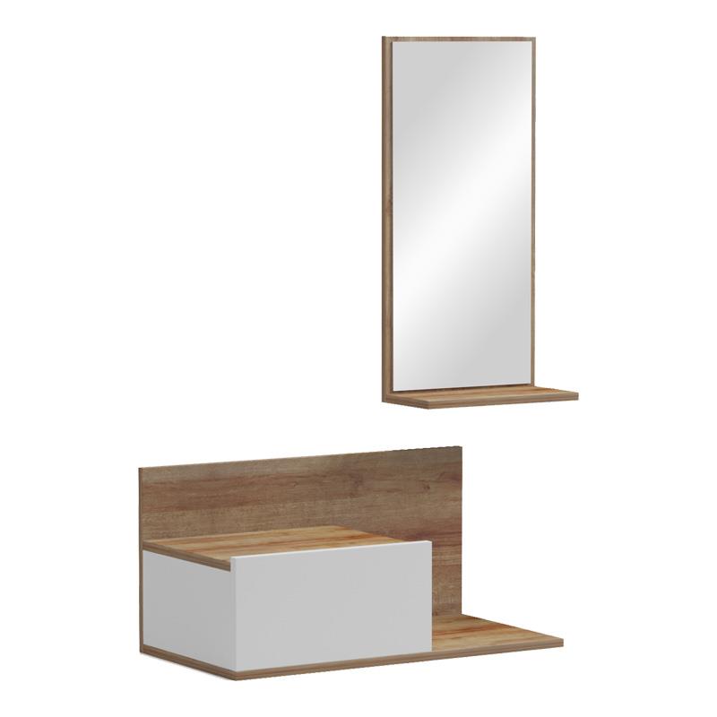 Έπιπλο εισόδου με καθρέπτη Miranda σε λευκή-oak απόχρωση 60x30x89.5εκ Έπιπλο εισόδου με καθρέπτη Miranda σε λευκή-oak απόχρωση 60x30x89.5εκ