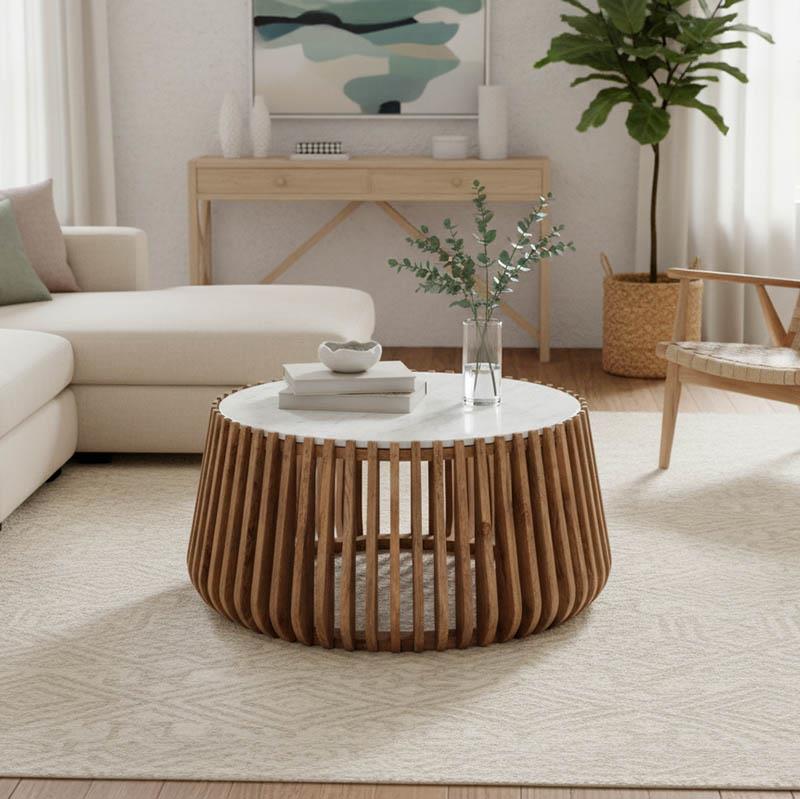 Τραπεζάκι σαλονιού Mable mango ξύλο σε φυσικό με επιφάνεια μαρμάρου Φ80x45εκ Τραπεζάκι σαλονιού Mable mango ξύλο σε φυσικό με επιφάνεια μαρμάρου Φ80x45εκ