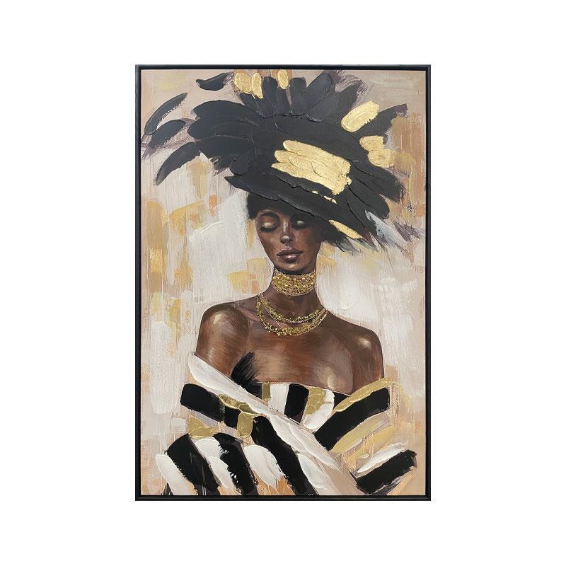 Πίνακας σε Καμβά African lady with hat FL37264 Fylliana Μαύρο -Γκρί και Λευκό 60x4x90εκ.