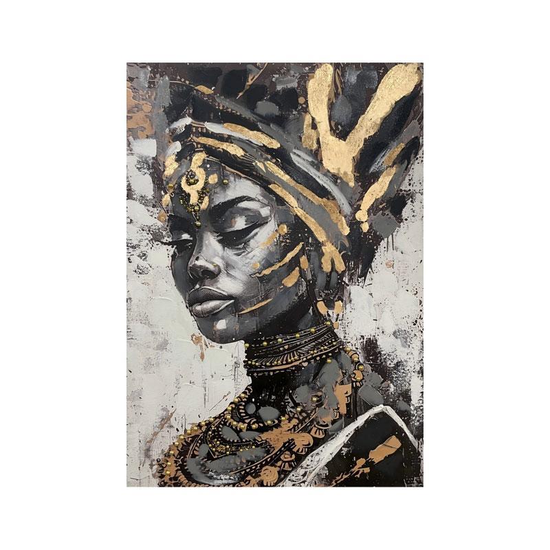 Πίνακας σε Καμβά African lady FL37314 Fylliana Μαύρο -Γκρί και Λευκό 70x3x100εκ.