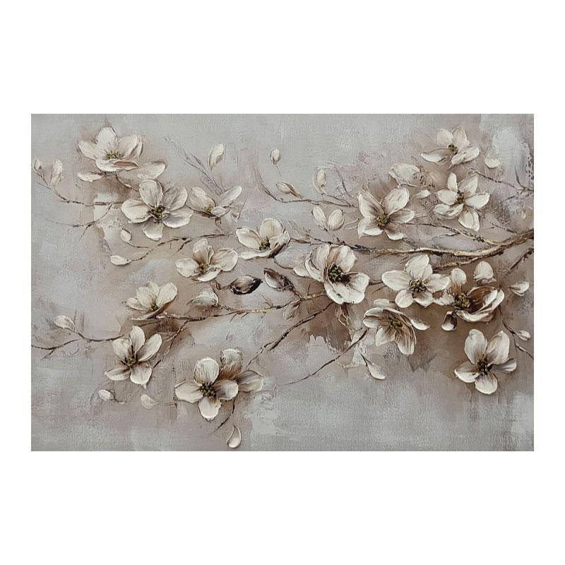 Πίνακας σε Καμβά Flower FL37592 Fylliana Μπέζ -Ρόζ και Λευκό 90x3x60εκ.