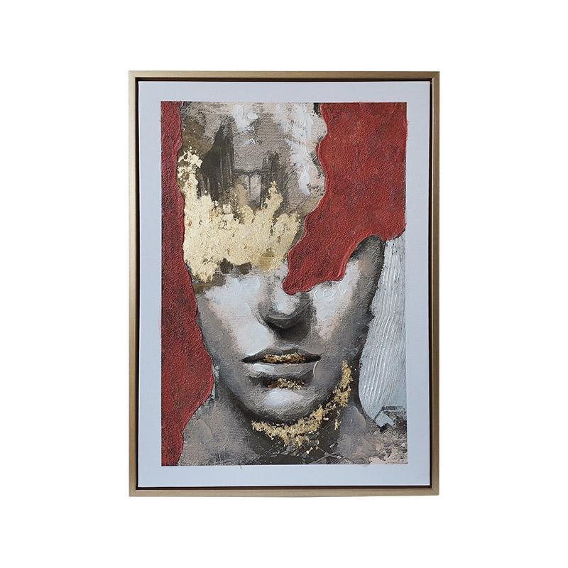 Πίνακας σε Καμβά με Πλαστικό πλαίσιο FL252828B Fylliana Μπέζ -Κόκκινο και Γκρί 50x4x70εκ.