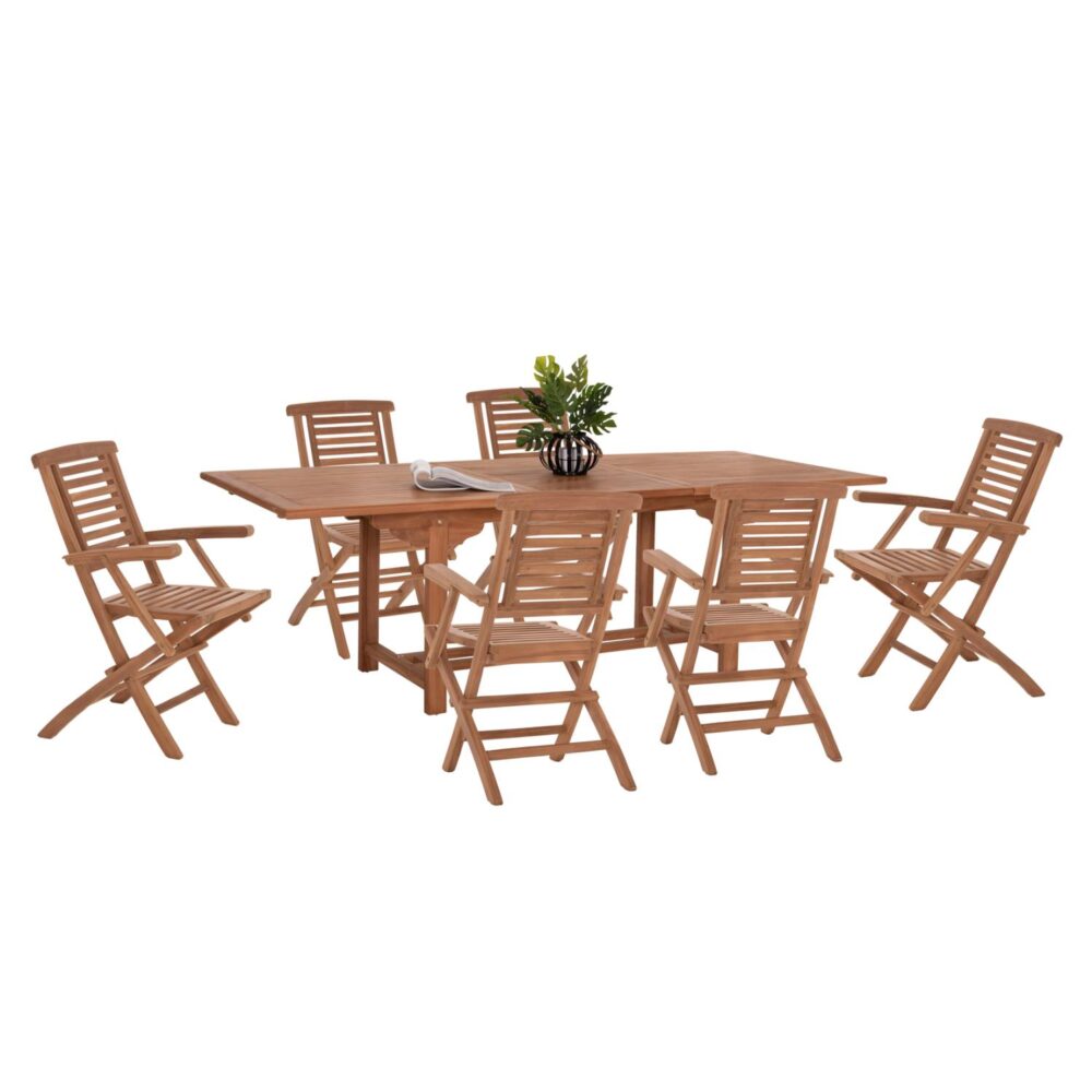 Σετ Τραπεζαρίας Κήπου CRANDER C21288 Τραπέζι & 6 Πολυθρόνες Πτυσσόμενες Ξύλο TEAK