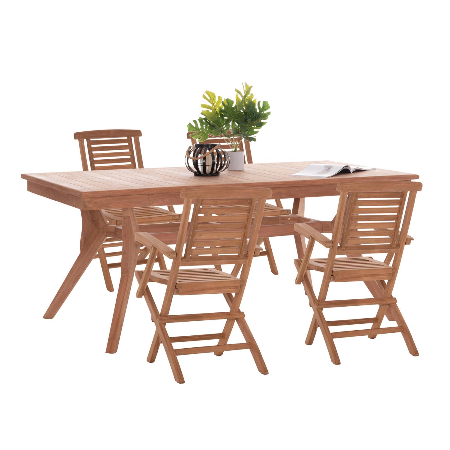 Σετ Τραπεζαρίας Κήπου WONDER C21290 Τραπέζι & 4 Πολυθρόνες Πτυσσόμενες Ξύλο TEAK