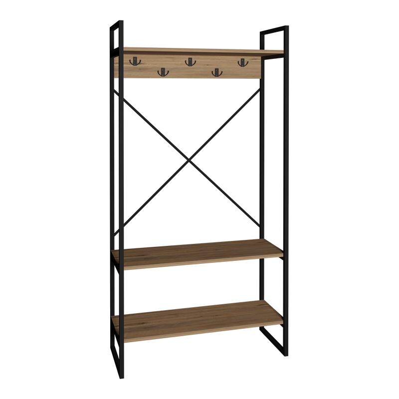 Έπιπλο εισόδου Levento oak με μαύρο μεταλλικό σκελετό 88x34x180εκ.