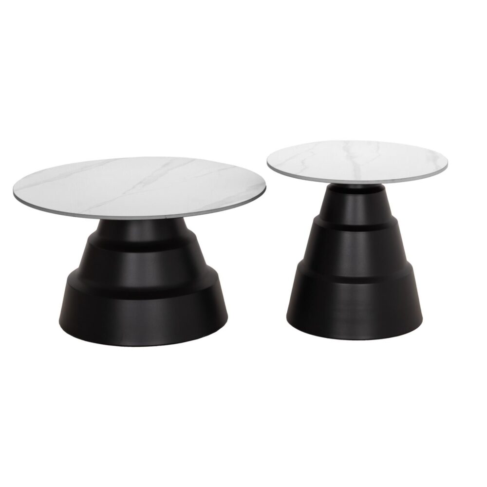 Σετ Τραπεζάκια σαλονιού LIDOX C18306.02 2 τεμ. Sintered Stone Top - Snow White χρώμα Φ50 & Φ70εκ.