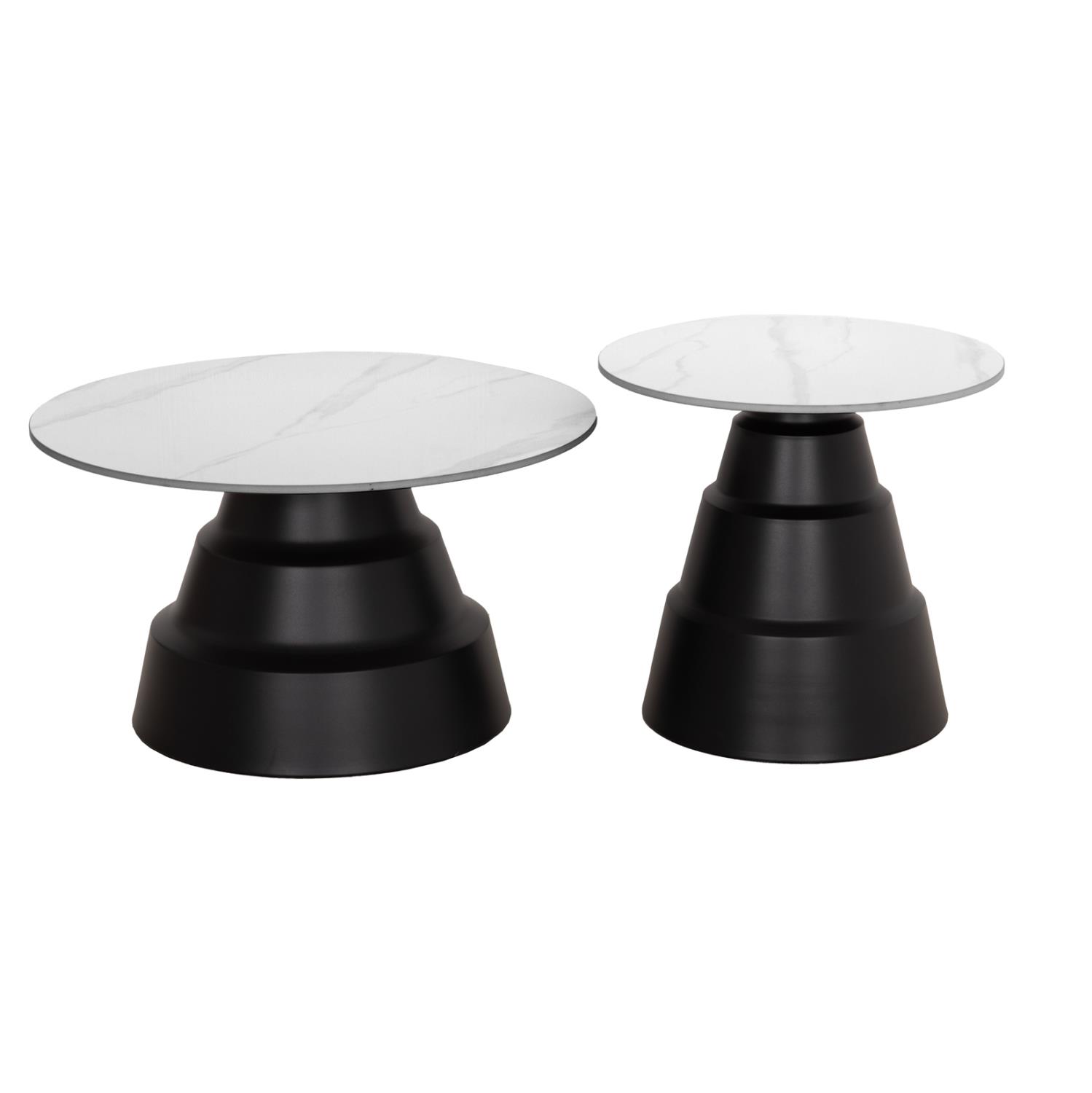 Σετ Τραπεζάκια σαλονιού LIDOX C18306.02 2 τεμ. Sintered Stone Top - Snow White χρώμα Φ50 & Φ70εκ.