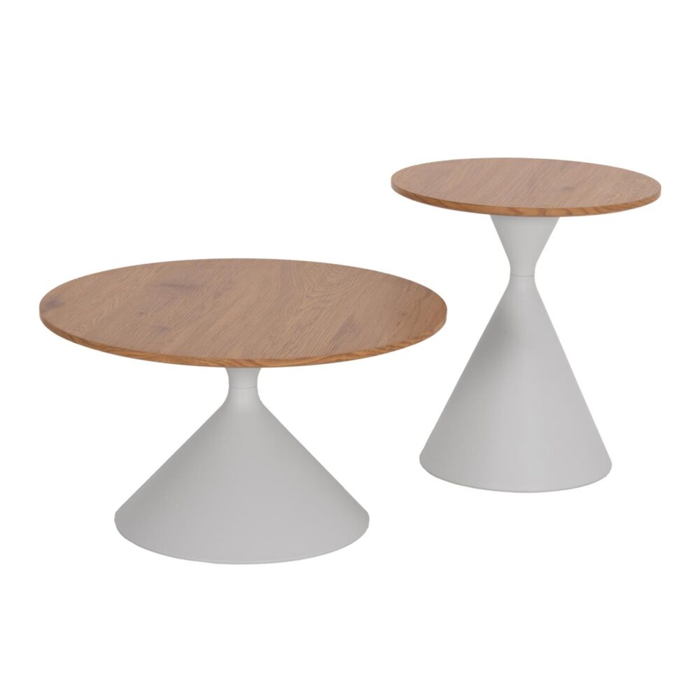 Σετ Τραπεζάκια σαλονιού JENNEL(X) C18308.01 2 τεμ. Λευκό Μέταλλο - MDF σε Φυσικό Φ50εκ & Φ70εκ