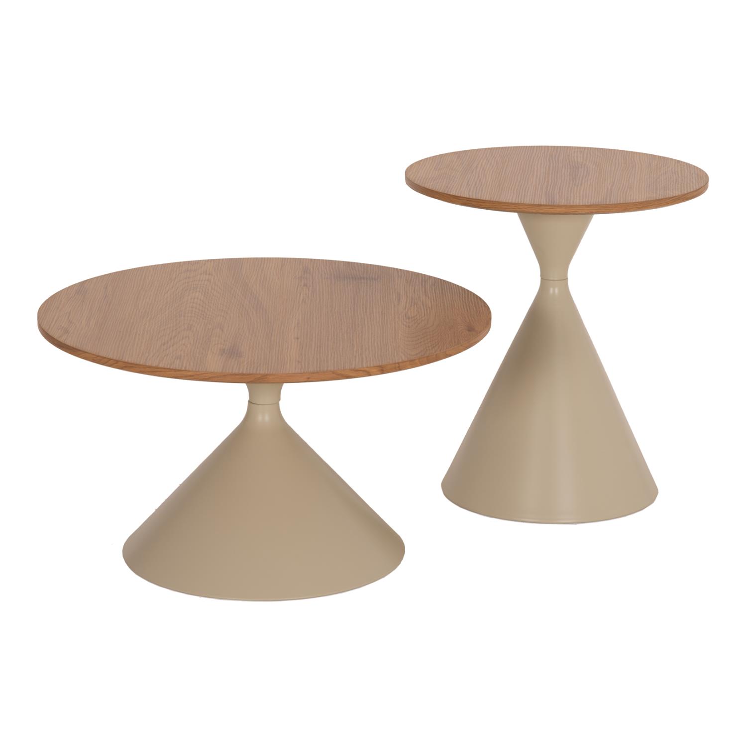 Σετ Τραπεζάκια σαλονιού JENNEL(X) C18308.042 τεμ. Σαμπανί Μέταλλο - MDF σε Φυσικό Φ50εκ & Φ70εκ