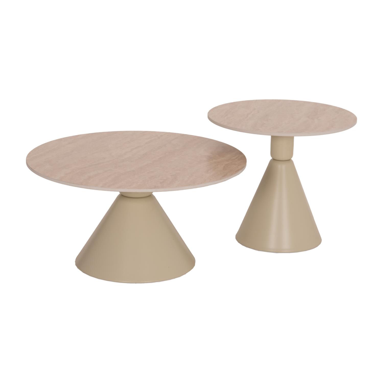 Σετ Τραπεζάκια σαλονιού JEN C18305.04 2 τεμ. Μέταλλο Σαμπανί-Κεραμικό σε Travertine χρώμα Φ50εκ & Φ70εκ Σετ Τραπεζάκια σαλονιού JEN C18305.04 2 τεμ. Μέταλλο Σαμπανί-Κεραμικό σε Travertine χρώμα Φ50εκ & Φ70εκ